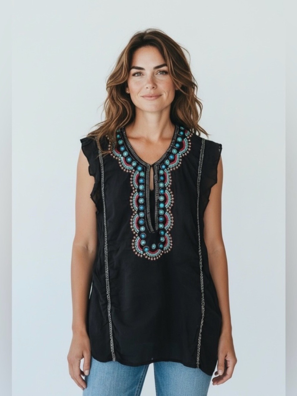 Joan Vass Bead Detail Tank Top // Black // Small